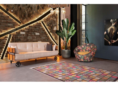 Canapé style Wilhelminien à trois places, design loft, coussin de siège en tissu beige textile.